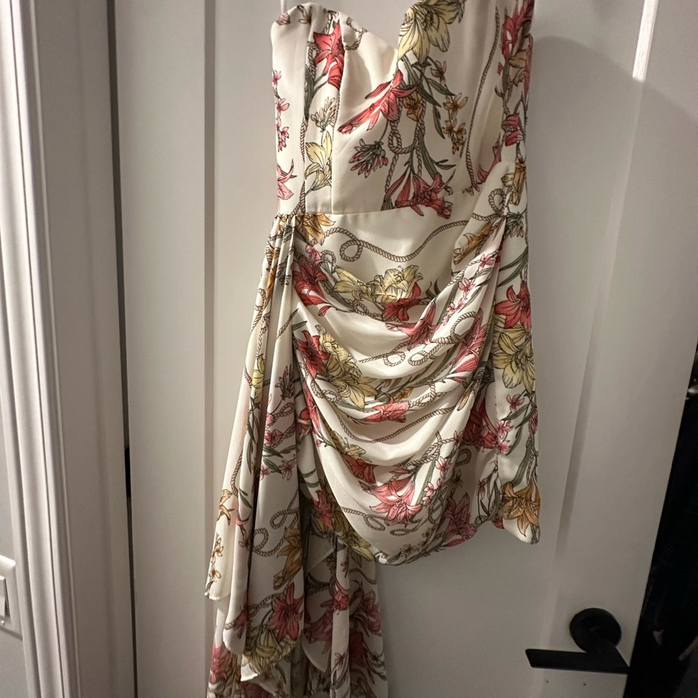 Katie May Strapless Floral Dress - Cream and Pink Floral